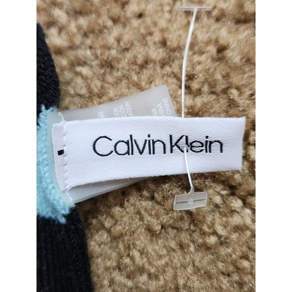 Calvin Klein Men’s Blue Black White Logo Spell Out Fringe Thick Scarf 9" X 74" - Picture 5 of 11